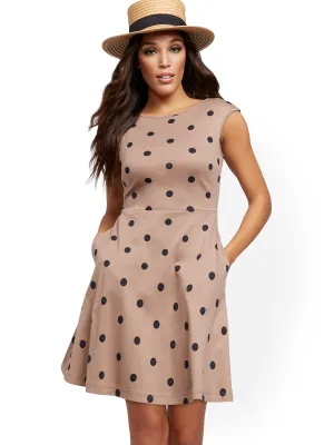 Dot-Print Fit and Flare Dress