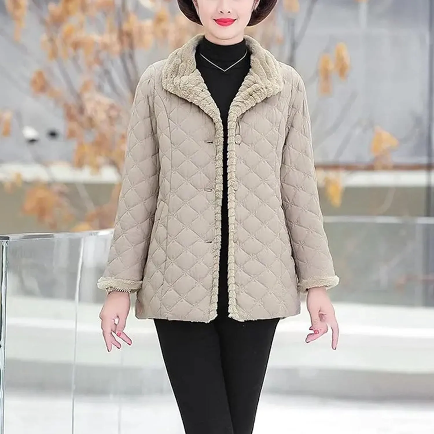 Down cotton Padded Coat lapel Quilted Jacket Women's Coats Winter Plus Velvet Thick Warm Outwear Mother dress