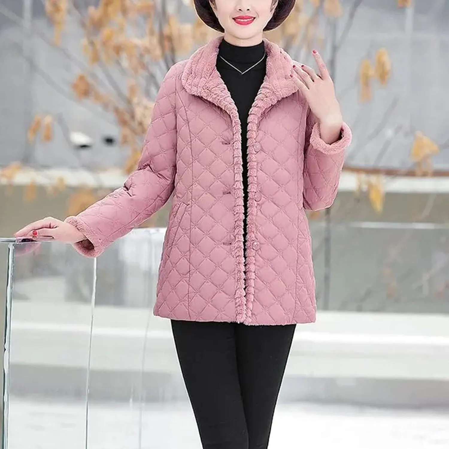 Down cotton Padded Coat lapel Quilted Jacket Women's Coats Winter Plus Velvet Thick Warm Outwear Mother dress