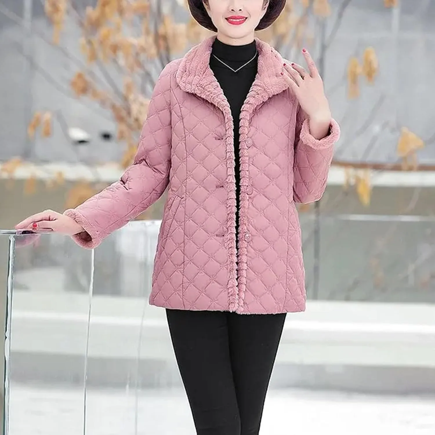Down cotton Padded Coat lapel Quilted Jacket Women's Coats Winter Plus Velvet Thick Warm Outwear Mother dress