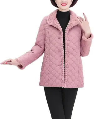 Down cotton Padded Coat lapel Quilted Jacket Women's Coats Winter Plus Velvet Thick Warm Outwear Mother dress