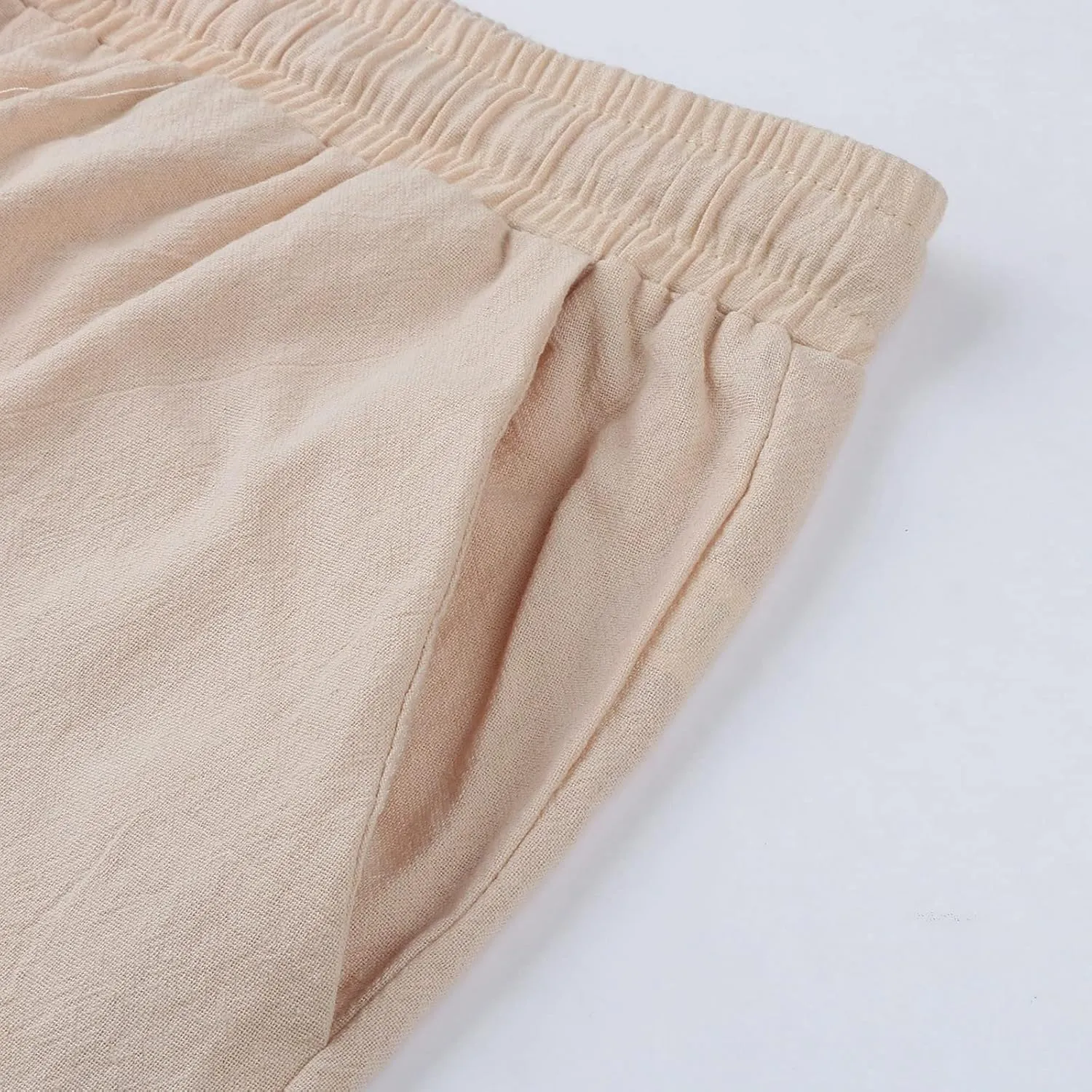 Dressy Capri Pants for Women Summer Linen Pants Wide Leg with Pockets Drawstring Casual Flowy Palazzo Cute Capris