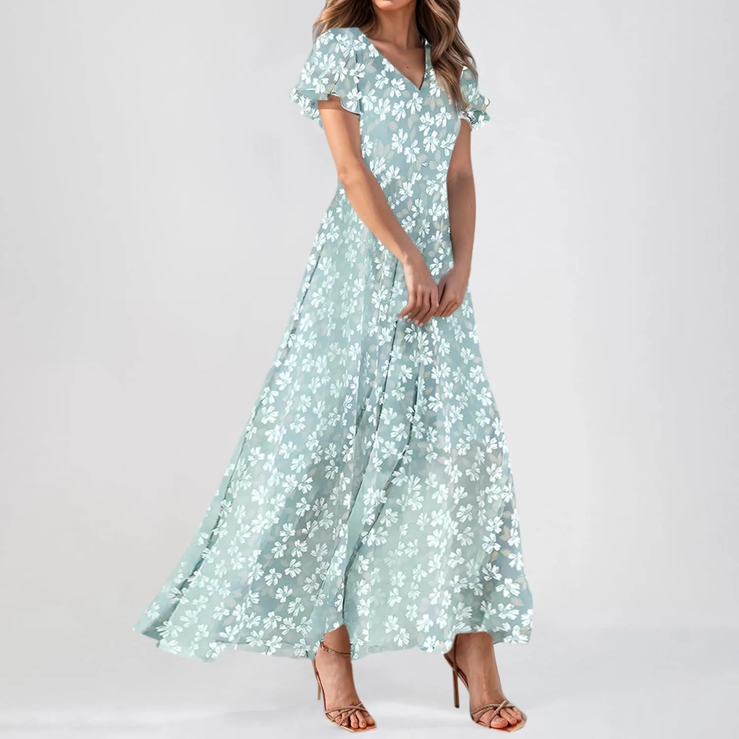 Easter Dress for Women Swing Flowy Ruffle Hem Swing Womens Dresses Chiffon Dress Summer Dresses