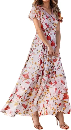 Easter Dress for Women Swing Flowy Ruffle Hem Swing Womens Dresses Chiffon Dress Summer Dresses