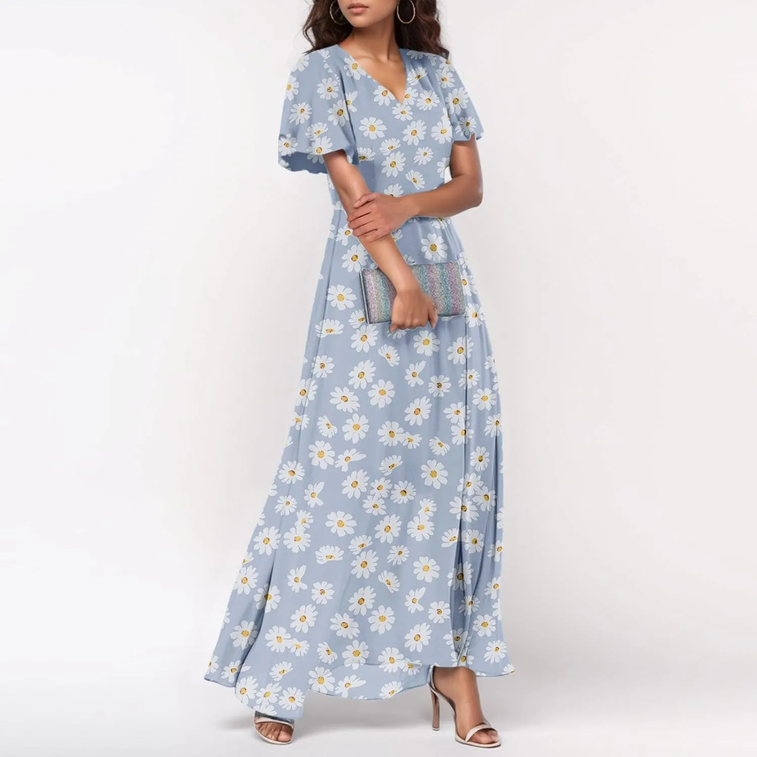 Easter Dress for Women Swing Flowy Ruffle Hem Swing Womens Dresses Chiffon Dress Summer Dresses
