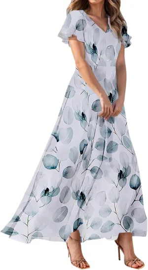 Easter Dress for Women Swing Flowy Ruffle Hem Swing Womens Dresses Chiffon Dress Summer Dresses