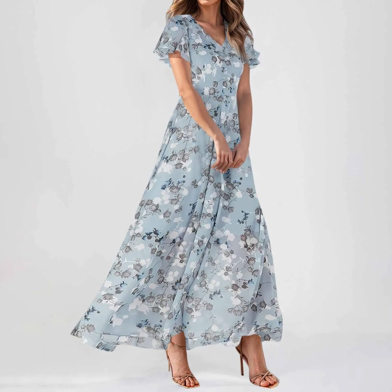Easter Dress for Women Swing Flowy Ruffle Hem Swing Womens Dresses Chiffon Dress Summer Dresses