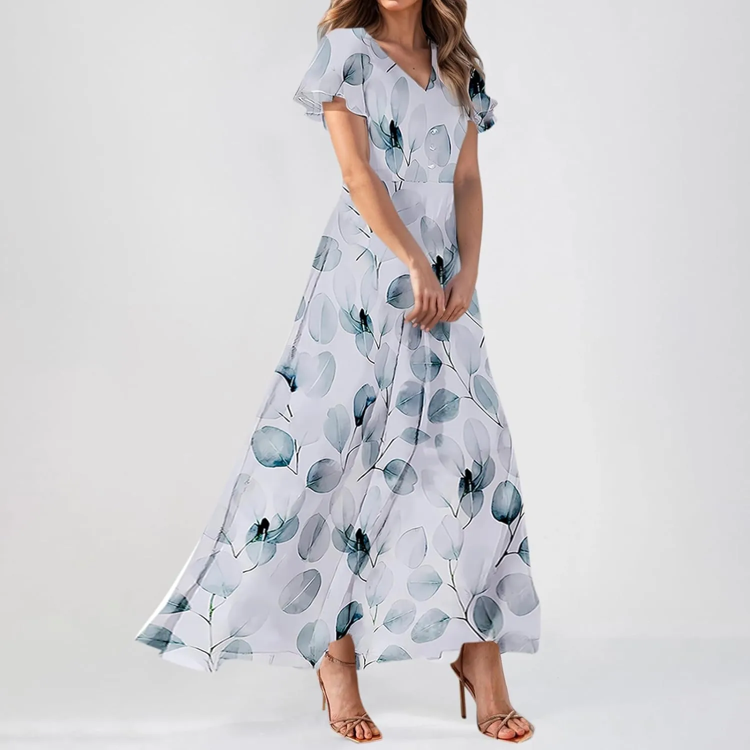 Easter Dress for Women Swing Flowy Ruffle Hem Swing Womens Dresses Chiffon Dress Summer Dresses
