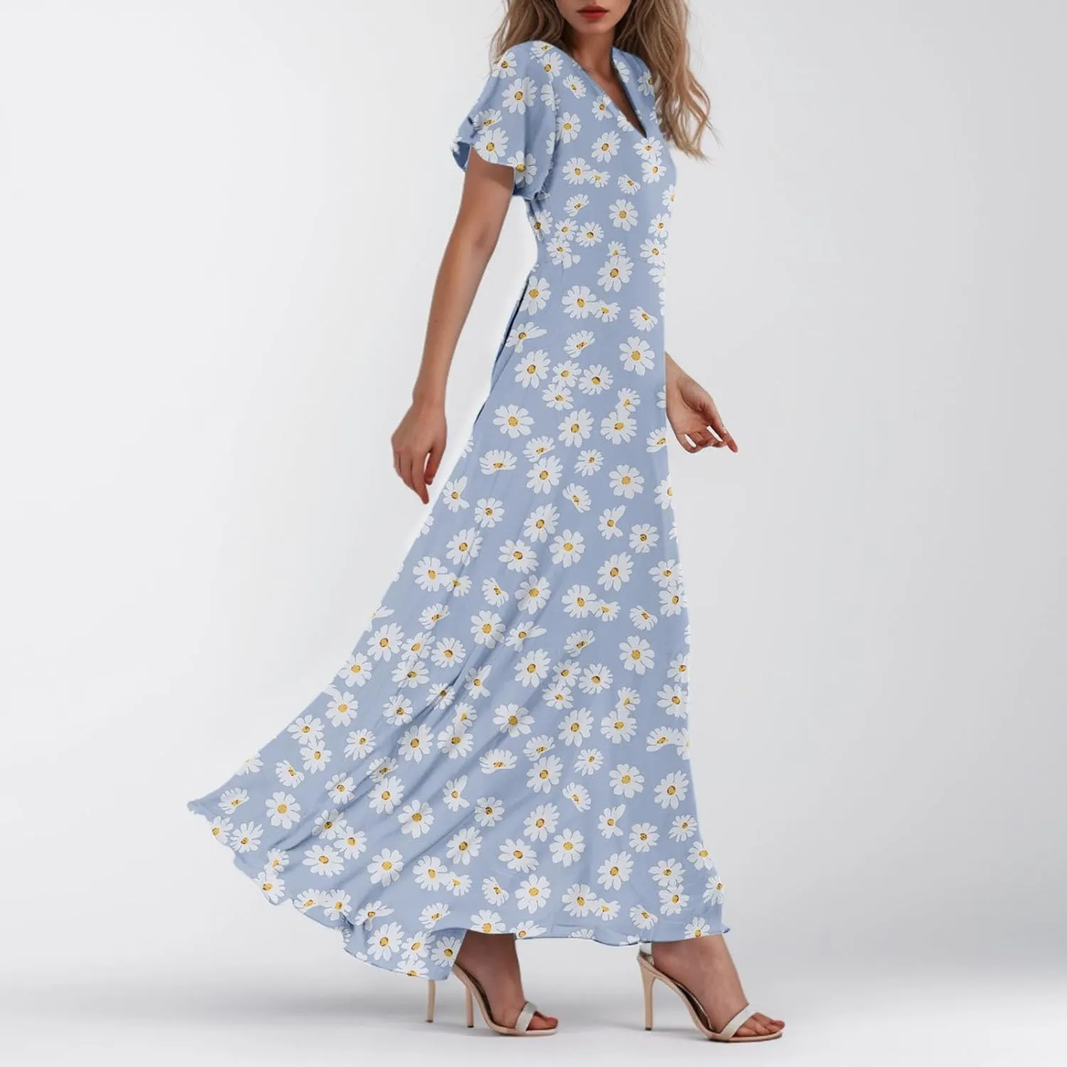 Easter Dress for Women Swing Flowy Ruffle Hem Swing Womens Dresses Chiffon Dress Summer Dresses