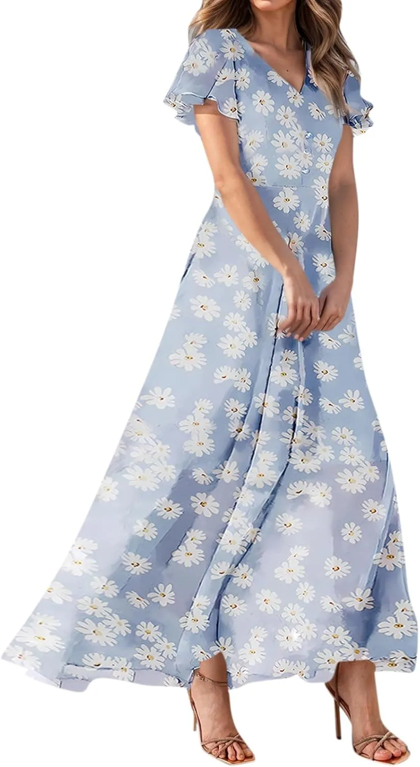 Easter Dress for Women Swing Flowy Ruffle Hem Swing Womens Dresses Chiffon Dress Summer Dresses