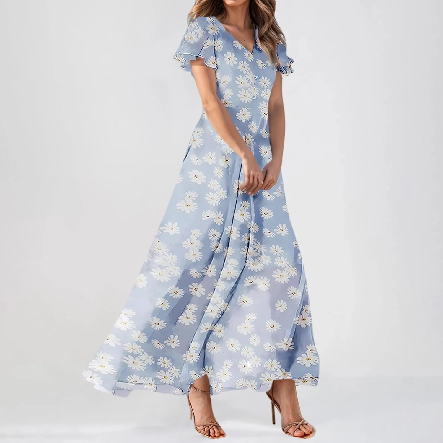 Easter Dress for Women Swing Flowy Ruffle Hem Swing Womens Dresses Chiffon Dress Summer Dresses