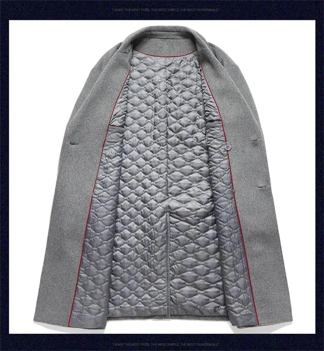 ERFMFKL Men's Wool Blend Coat Slim Fit Top Coats Double-Breasted Padded Cotton Woolen Business Overcoat