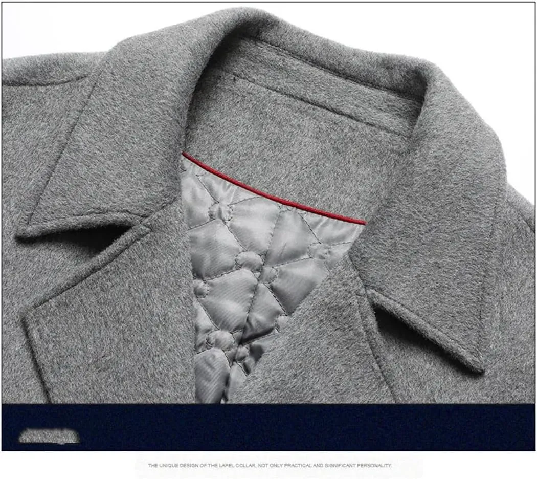 ERFMFKL Men's Wool Blend Coat Slim Fit Top Coats Double-Breasted Padded Cotton Woolen Business Overcoat