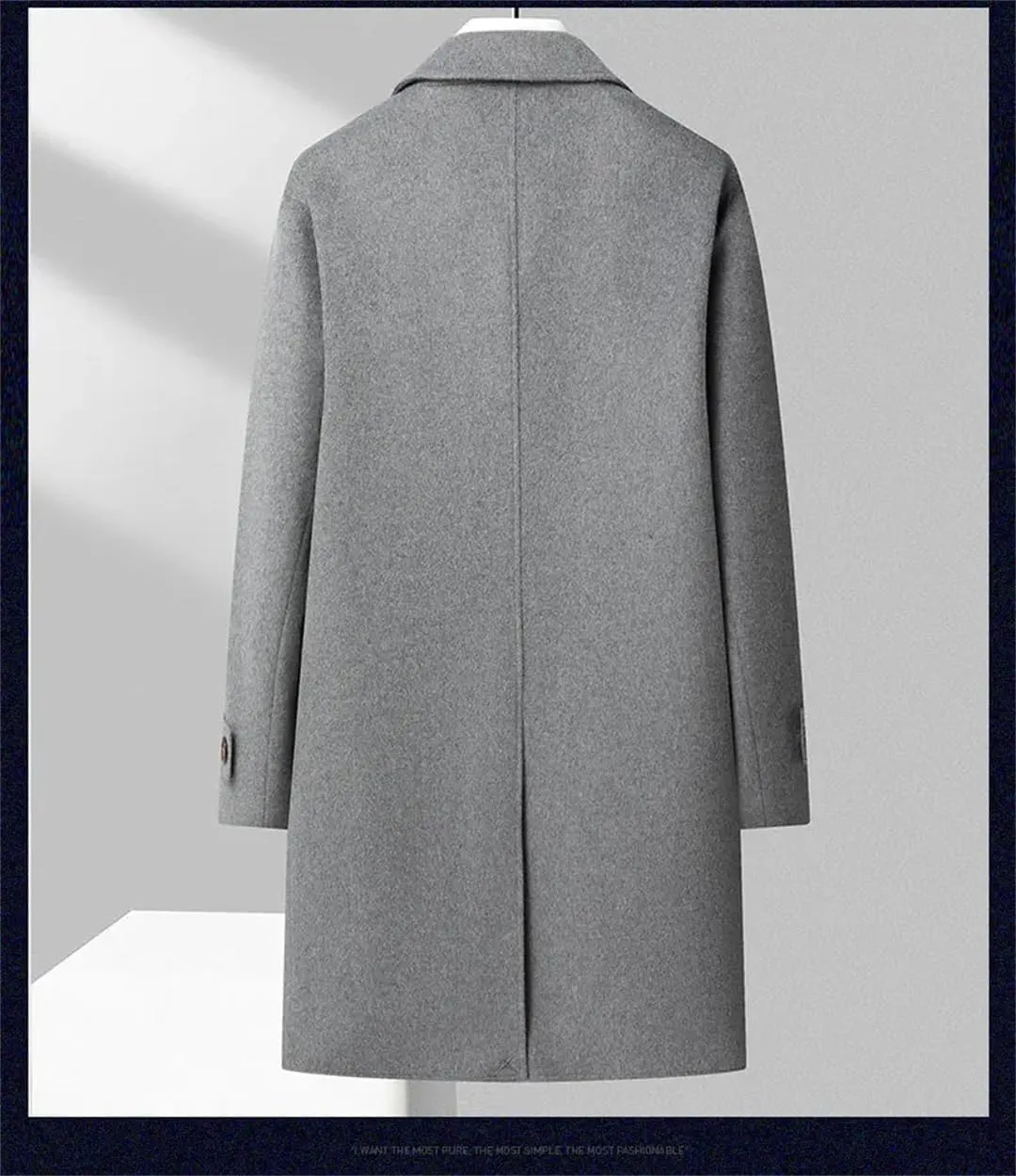 ERFMFKL Men's Wool Blend Coat Slim Fit Top Coats Double-Breasted Padded Cotton Woolen Business Overcoat