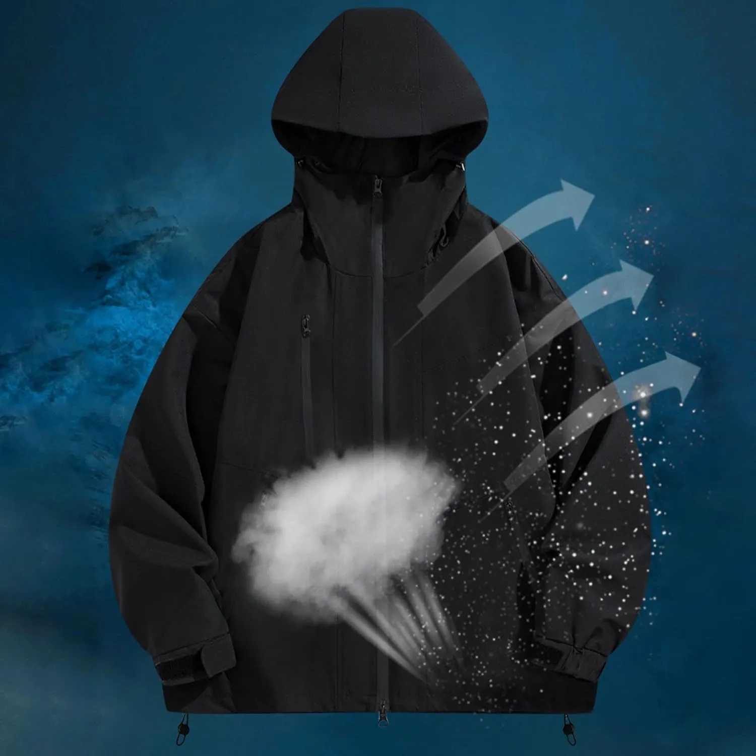 Finelylove Men's Rain Jacket Waterproof Gore Tex Hooded Hiking Windbreaker Outdoor Performance Softshell Jacket