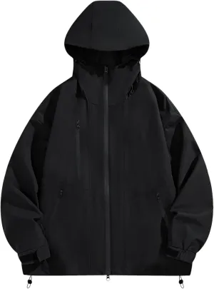 Finelylove Men's Rain Jacket Waterproof Gore Tex Hooded Hiking Windbreaker Outdoor Performance Softshell Jacket