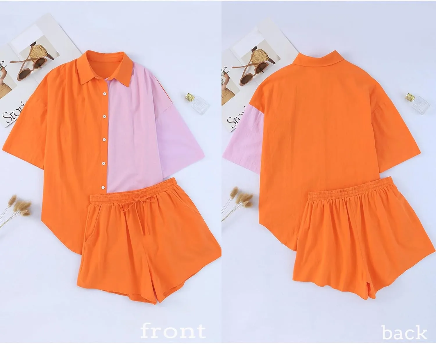 Fixmatti Women 2 Piece Outfit Summer Short Sleeve Top and Shorts Sweatsuit Set
