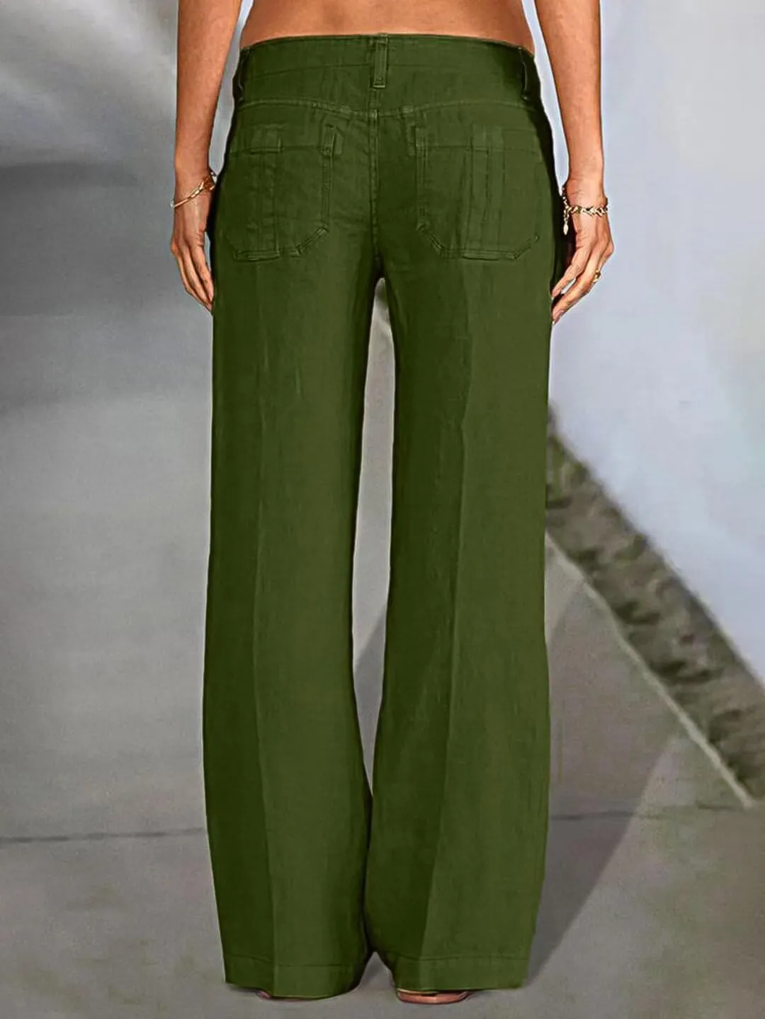 Flamingals Women's Linen Pants Low Rise Wide Leg Pants Flare Dress Pants Without Belt