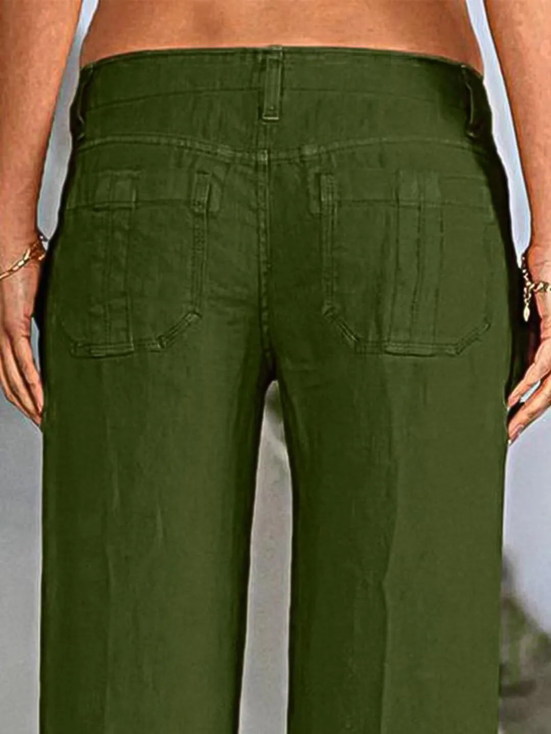 Flamingals Women's Linen Pants Low Rise Wide Leg Pants Flare Dress Pants Without Belt