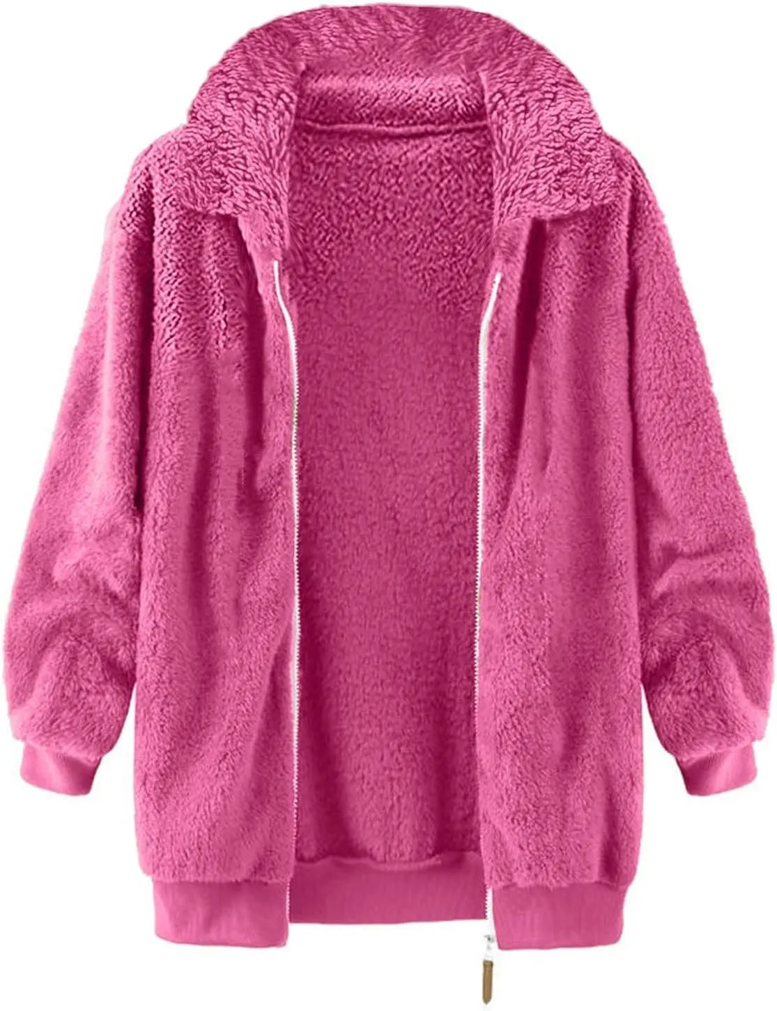 Fleece Jacket for Women Winter Warm Zip Up Stand Collar Coat Fluffy Sherpa Outerwear with Pockets