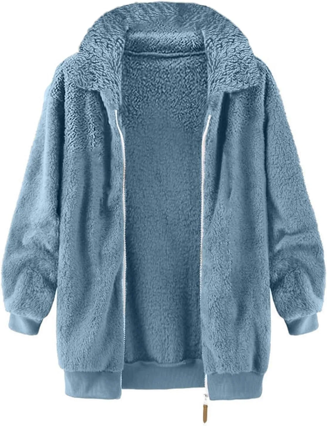 Fleece Jacket for Women Winter Warm Zip Up Stand Collar Coat Fluffy Sherpa Outerwear with Pockets