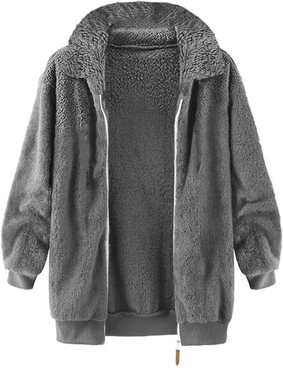 Fleece Jacket for Women Winter Warm Zip Up Stand Collar Coat Fluffy Sherpa Outerwear with Pockets