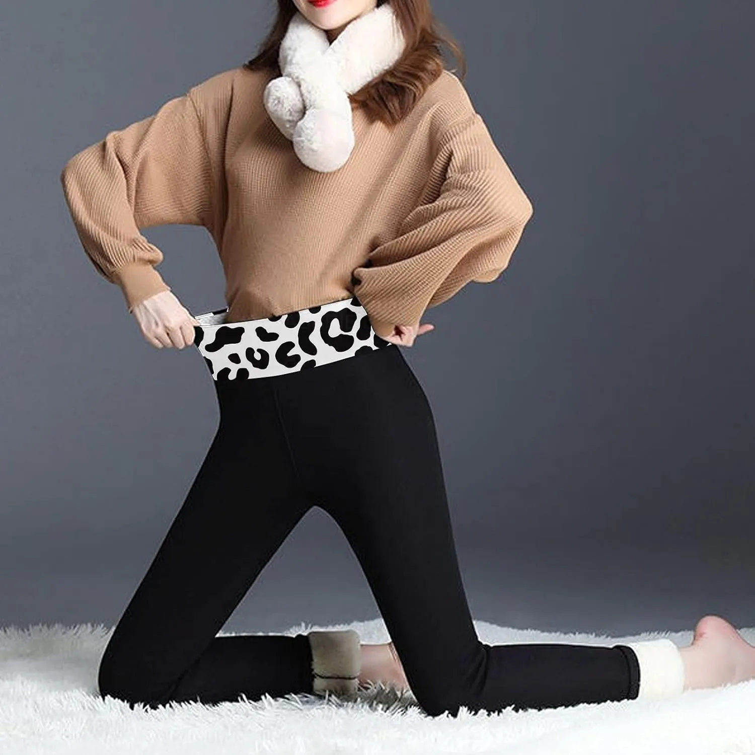 Fleece Lined Leggings Women Warm Thermal Legging Winter Pants Cold Weather Thick Velvet Tights Comfy Sherpa Snow Pants