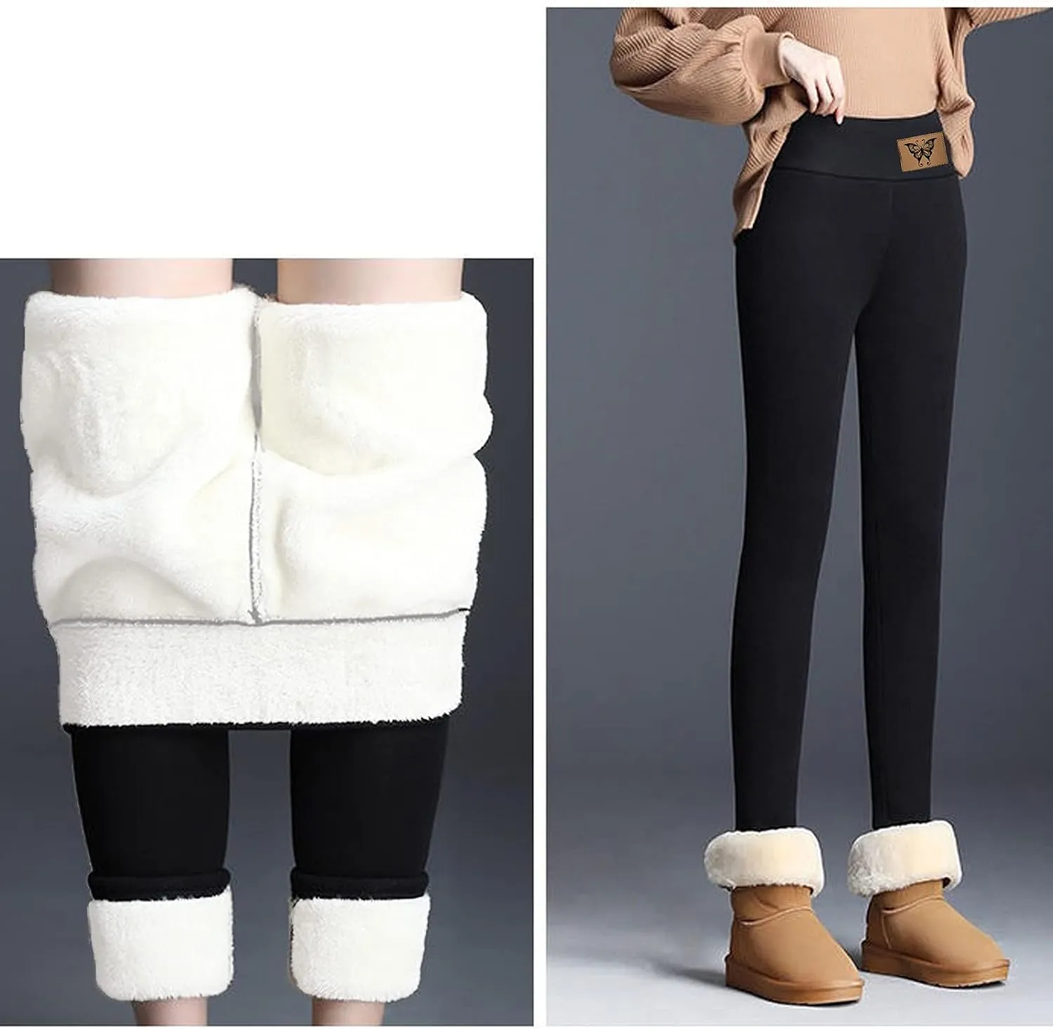Fleece Lined Leggings Women Warm Thermal Legging Winter Pants Cold Weather Thick Velvet Tights Comfy Sherpa Snow Pants
