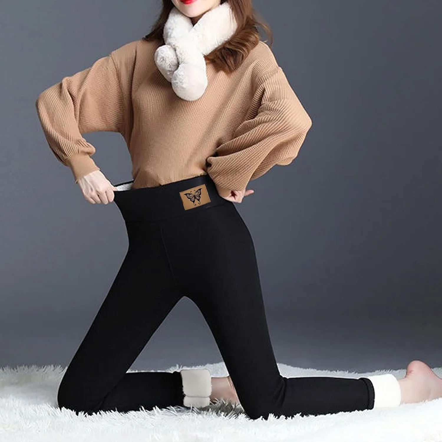 Fleece Lined Leggings Women Warm Thermal Legging Winter Pants Cold Weather Thick Velvet Tights Comfy Sherpa Snow Pants