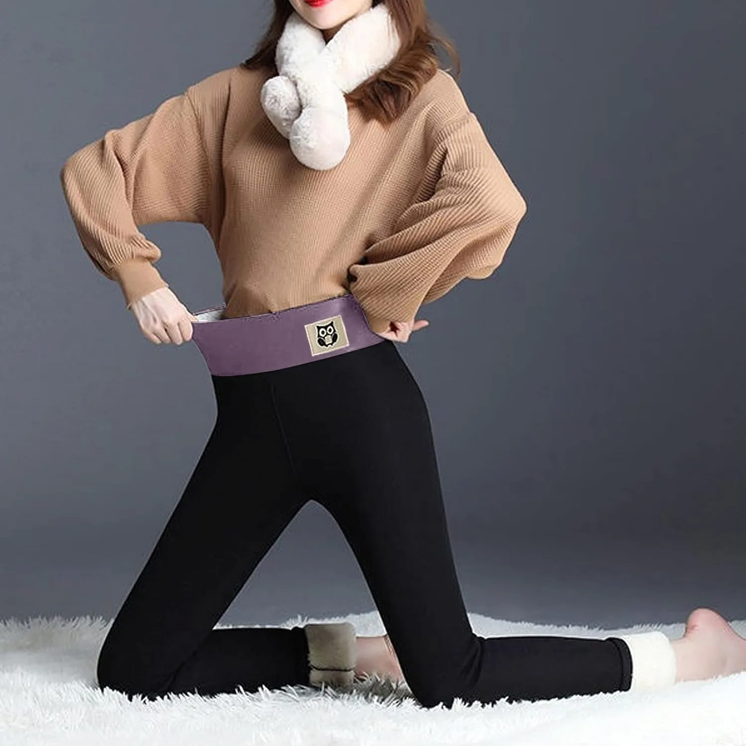 Fleece Lined Leggings Women Warm Thermal Legging Winter Pants Cold Weather Thick Velvet Tights Comfy Sherpa Snow Pants