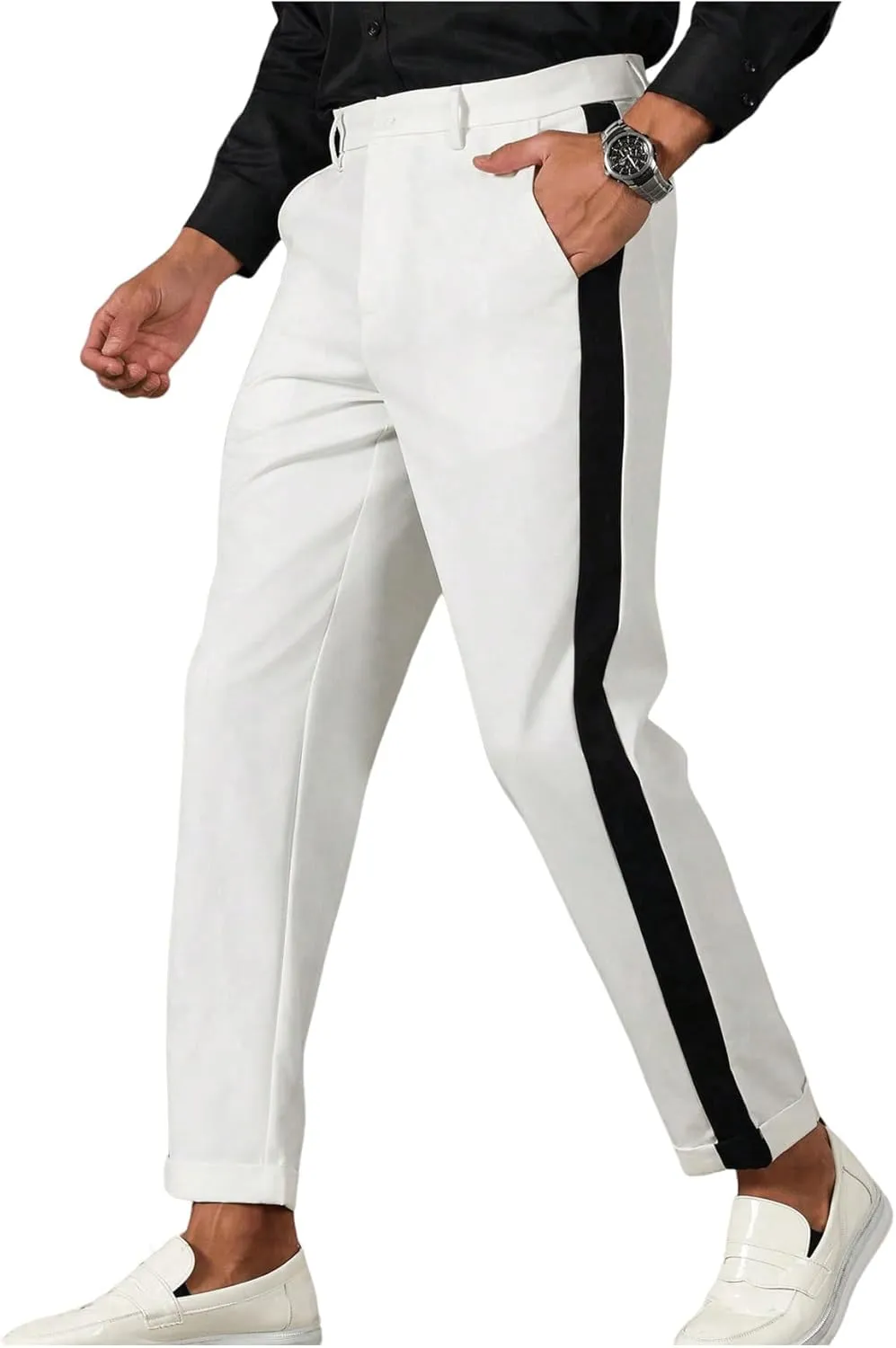Floerns Men's Stretch Dress Pants Striped Side Work Business Suit Pants