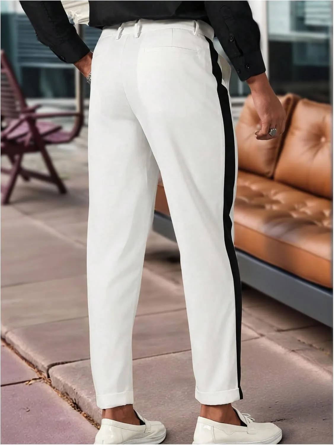 Floerns Men's Stretch Dress Pants Striped Side Work Business Suit Pants