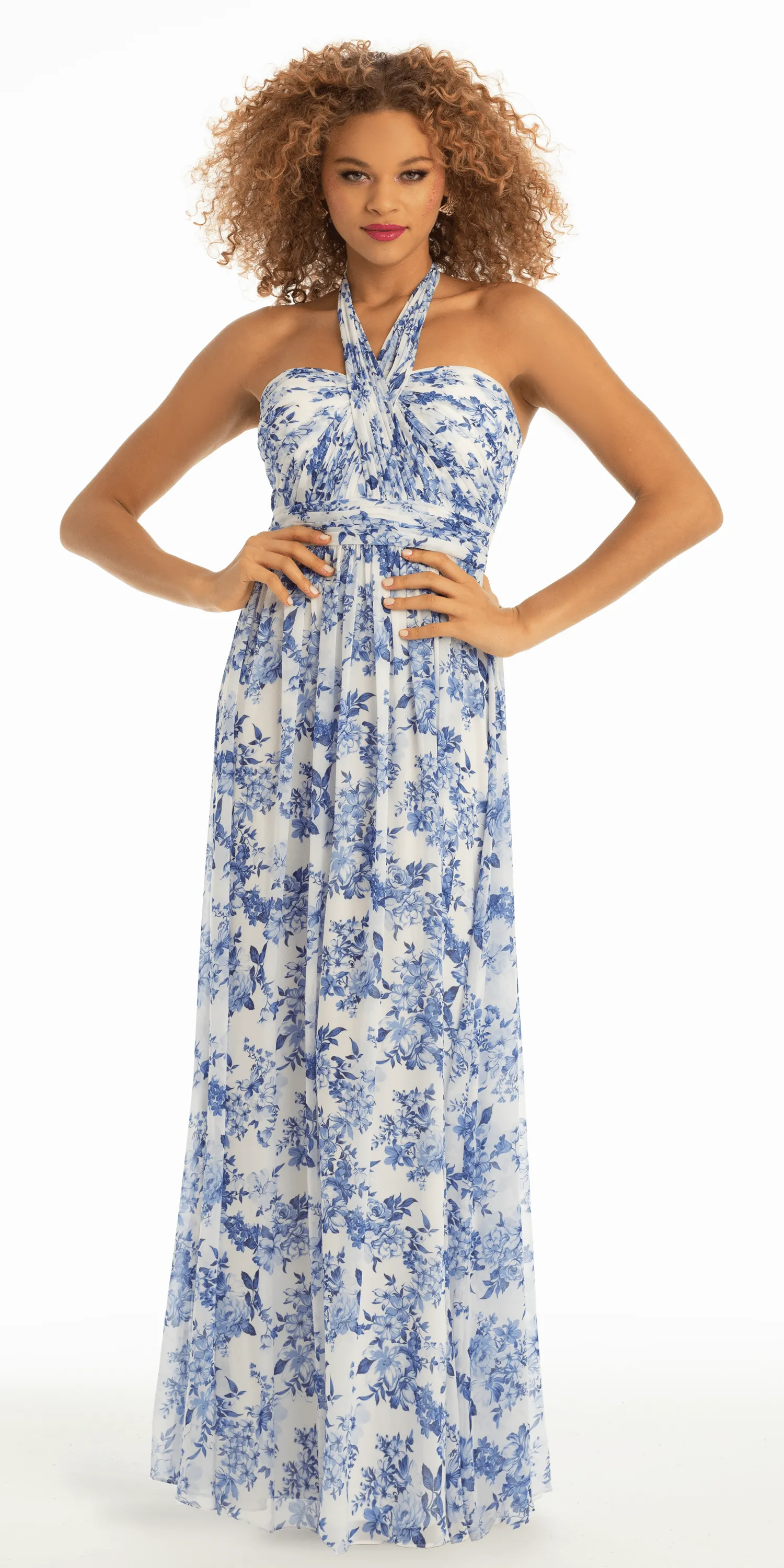 Floral Chiffon A Line Halter Dress