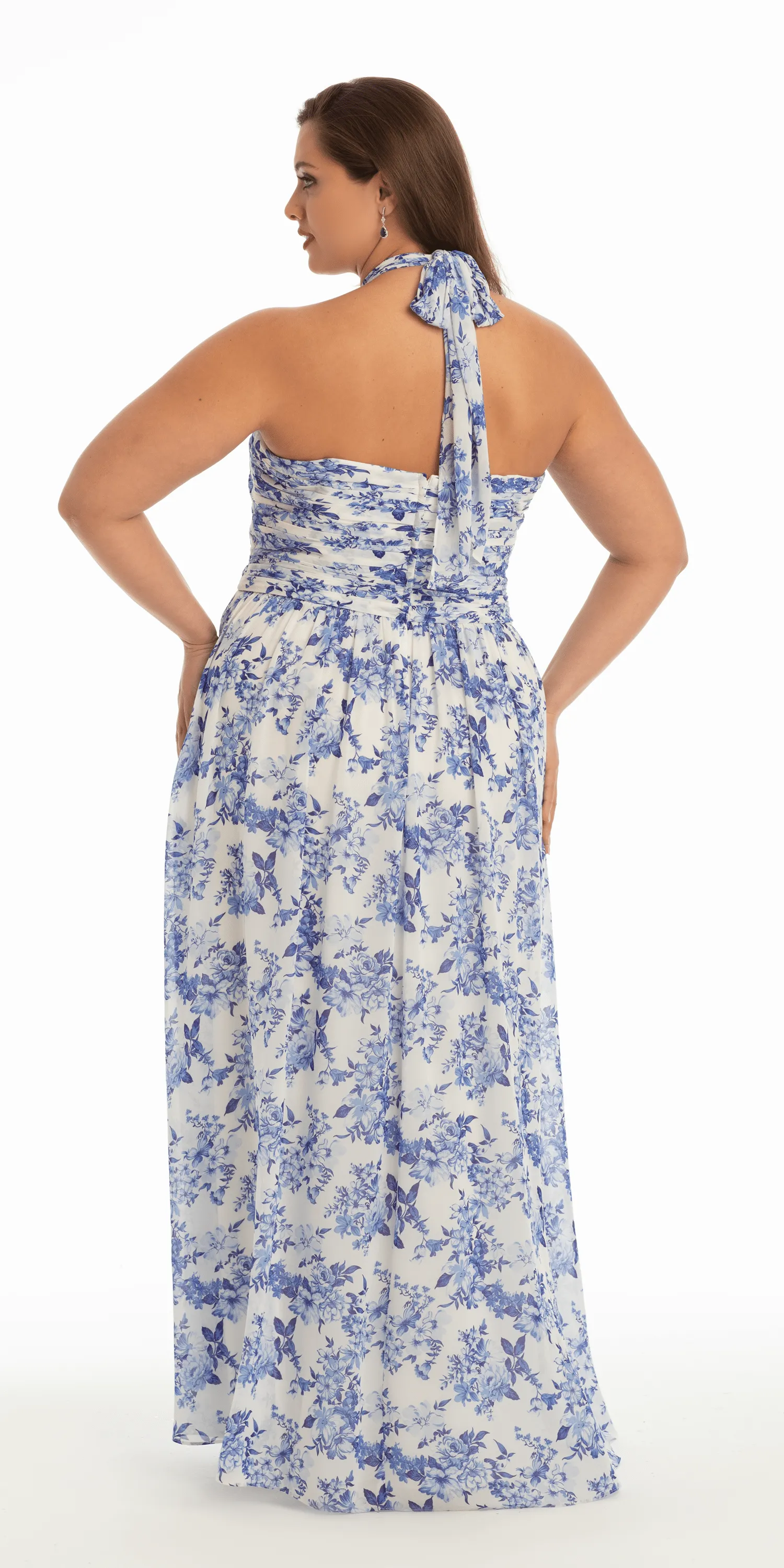 Floral Chiffon A Line Halter Dress