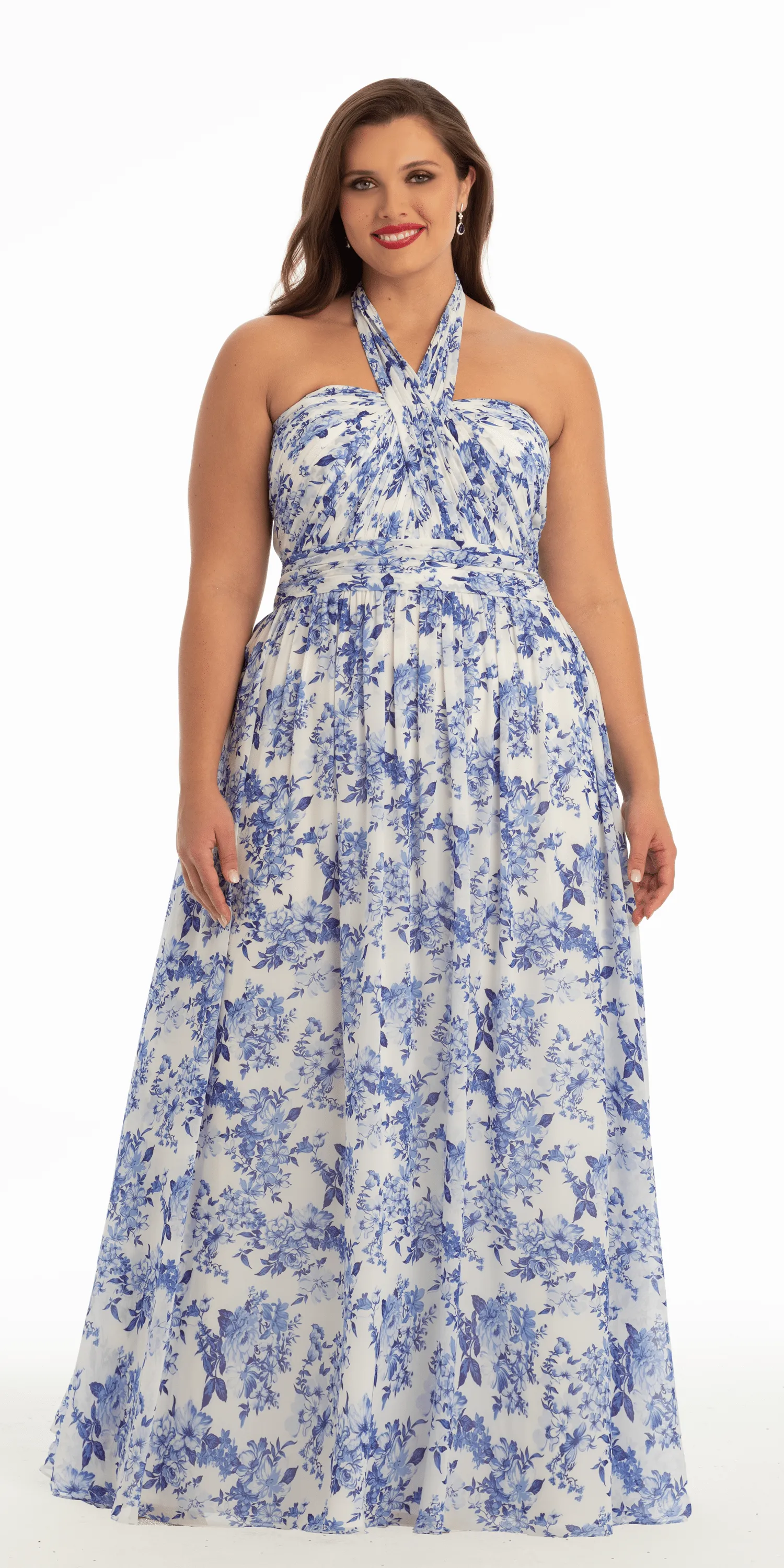 Floral Chiffon A Line Halter Dress