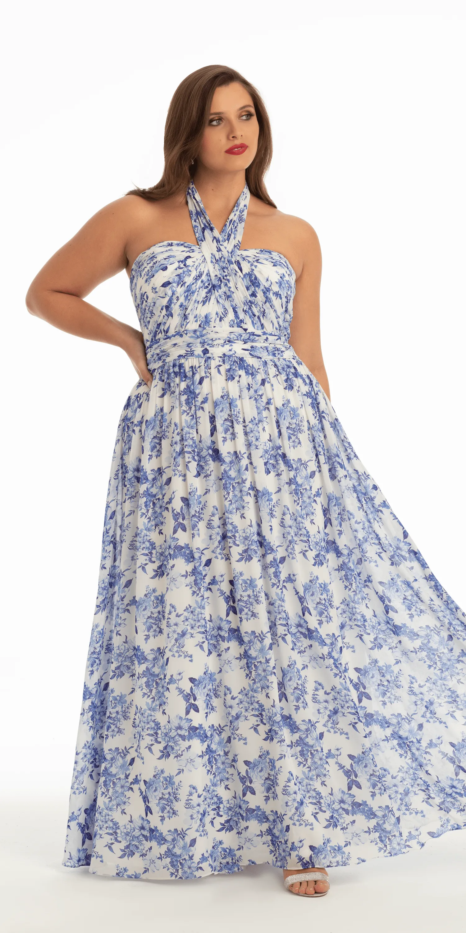 Floral Chiffon A Line Halter Dress