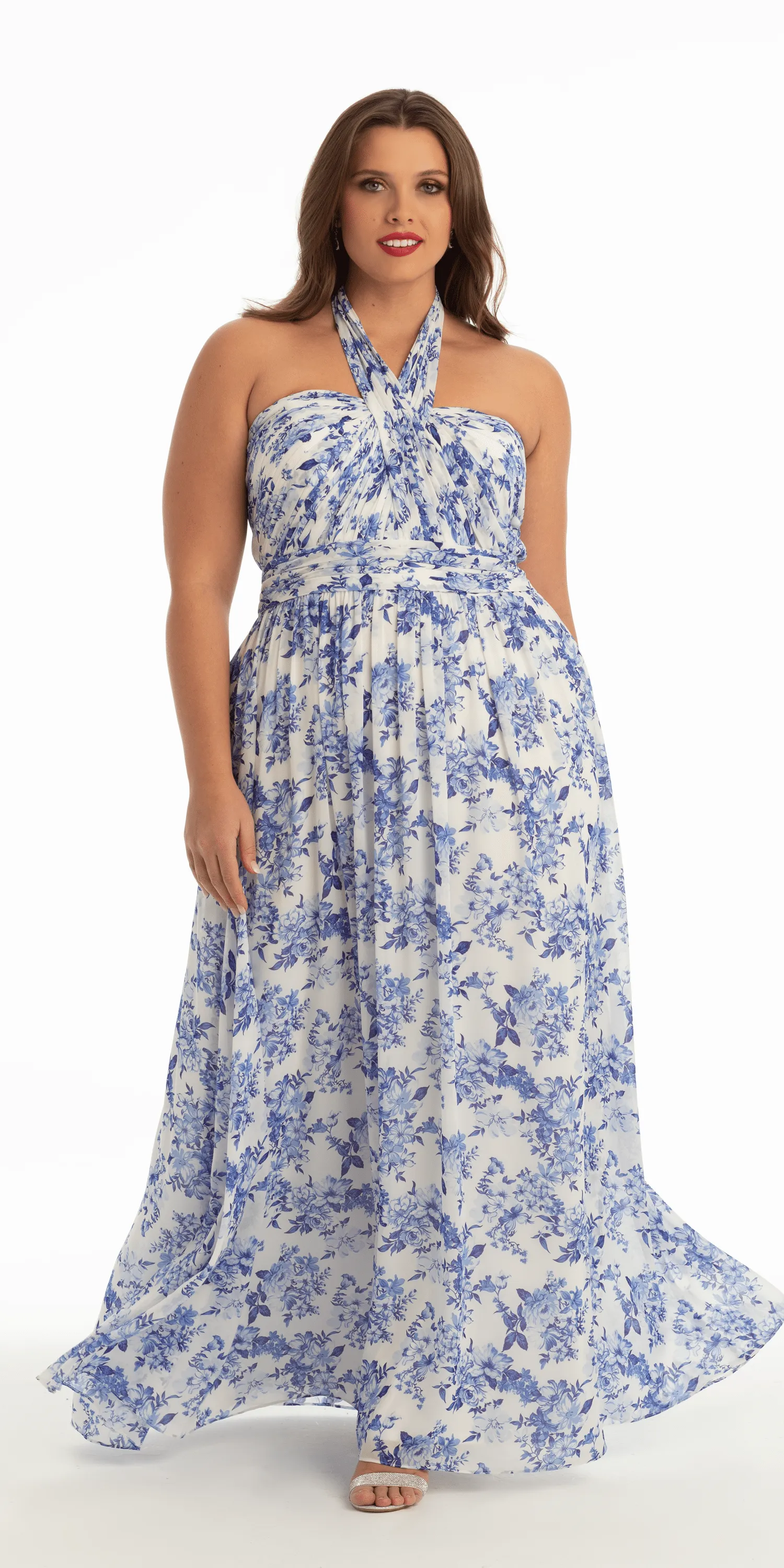 Floral Chiffon A Line Halter Dress
