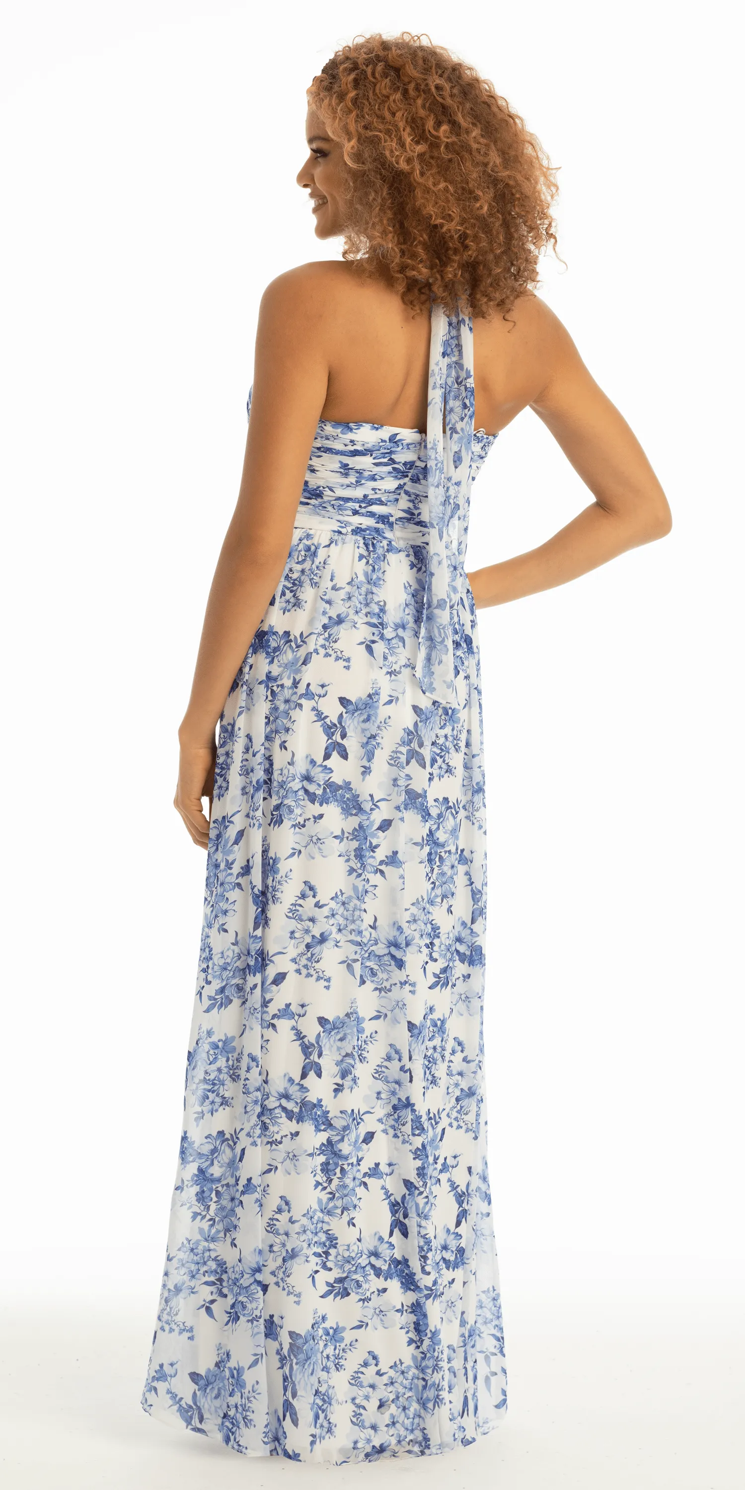 Floral Chiffon A Line Halter Dress