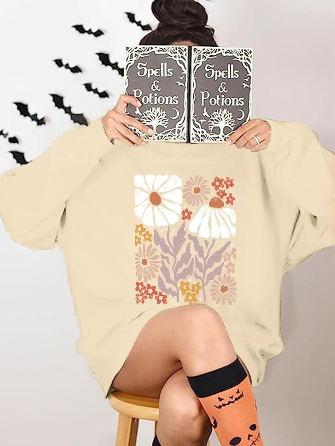 Flower Sweatshirt Women Wildflower Shirts Vintage Minimalistic Flower Print Sweatshirt Fall Autumn Pullover Tops