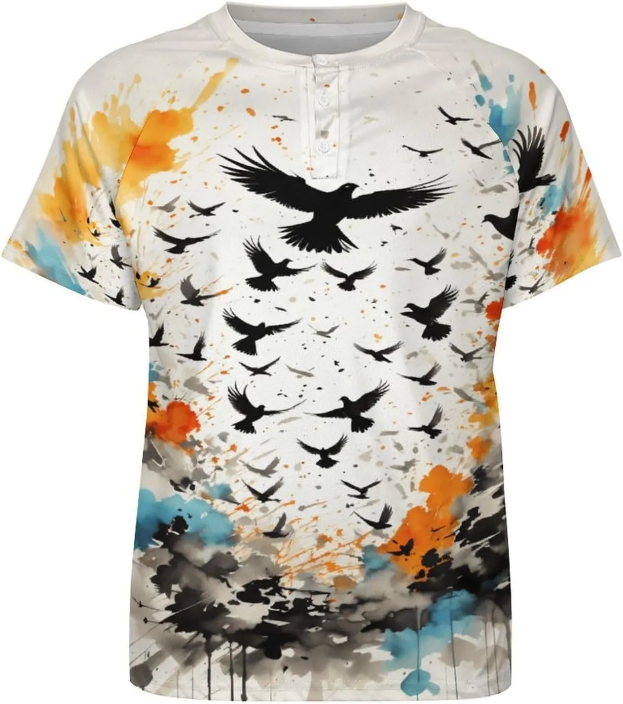 for Men Short Sleeve Shirts Bird Pattern V Neck Shirt Tshirt Casual Tops Pullover Quick Dry with Designs