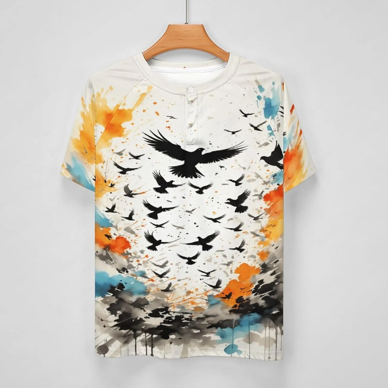for Men Short Sleeve Shirts Bird Pattern V Neck Shirt Tshirt Casual Tops Pullover Quick Dry with Designs