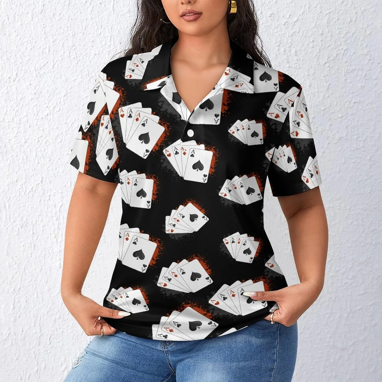Four Aces Poker Playing Cards Women's Sport Shirt Short Sleeve Golf T-Shirt Tennis Quick Dry Casual Tops Print Work Shirt