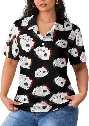 Four Aces Poker Playing Cards Women's Sport Shirt Short Sleeve Golf T-Shirt Tennis Quick Dry Casual Tops Print Work Shirt