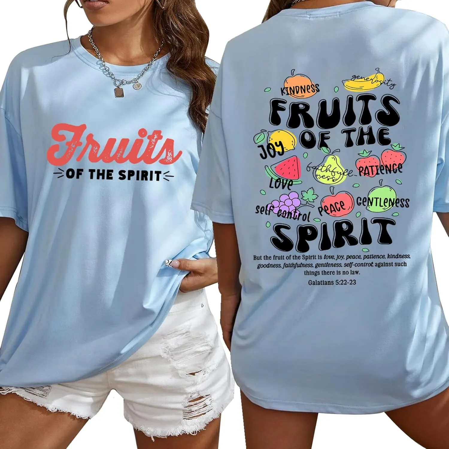 Fruit of The Spirit Shirt Women Oversized Christian Bible Verse T-shirt