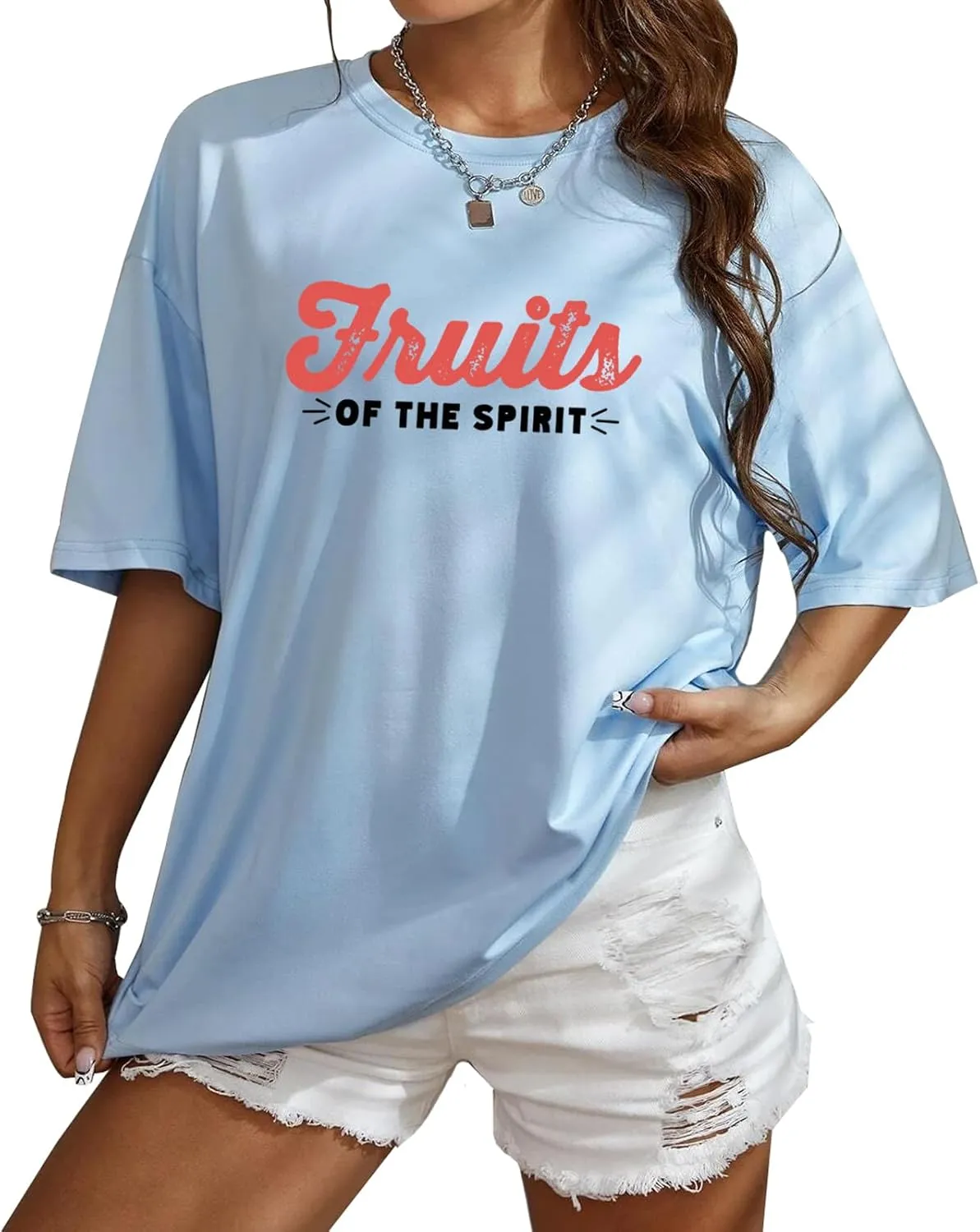 Fruit of The Spirit Shirt Women Oversized Christian Bible Verse T-shirt