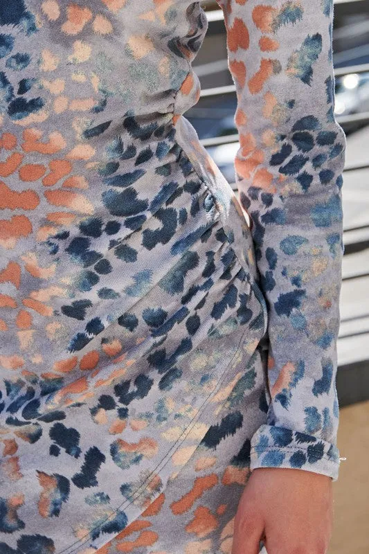 FSL Apparel Multi Color Leopard Printed Wrap Dress