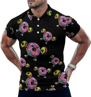 Funny Fitness Workout Gym Donut Polo Shirt for Men Collared Short Sleeve T Shirt Golf Shirt Slim Fit Tee Top