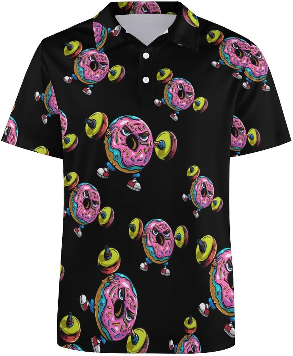 Funny Fitness Workout Gym Donut Polo Shirt for Men Collared Short Sleeve T Shirt Golf Shirt Slim Fit Tee Top