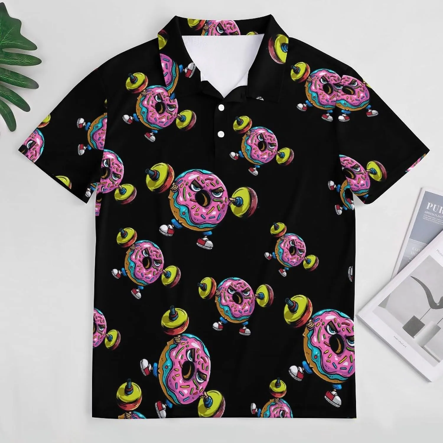 Funny Fitness Workout Gym Donut Polo Shirt for Men Collared Short Sleeve T Shirt Golf Shirt Slim Fit Tee Top