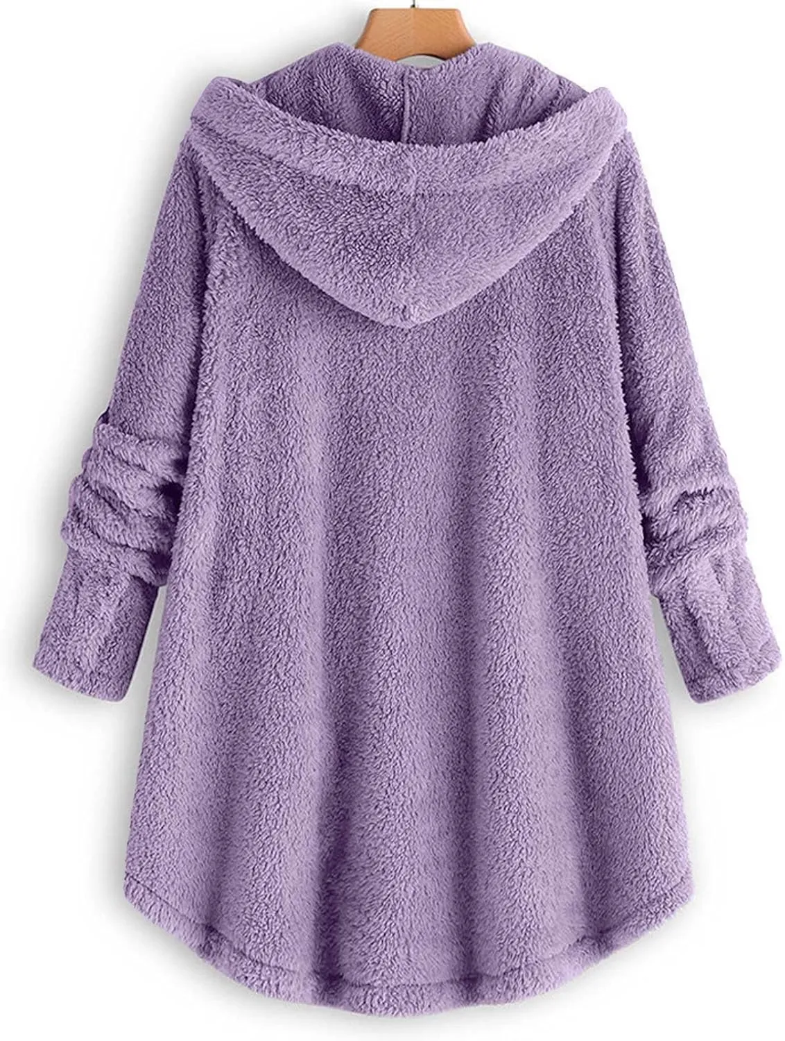 Fuzzy Fleece Hooded Button Down Jacket For Women Oversized Warm Winter Sherpa Cardigan Coat Loungewear